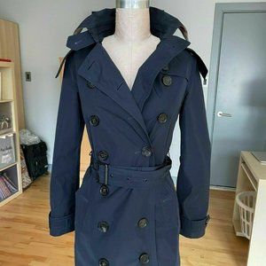 BURBERRY Navy Detachable Hood Rain Trench Jacket/C